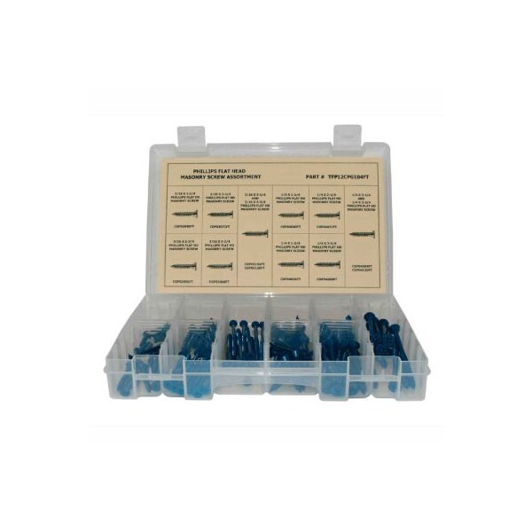 Titan Fasteners 160 Piece Masonry Screw Assortment - No 10 (3/16) to 1/4" - Phillips Flat Head - Blue TFP12CGPFT160 - main
